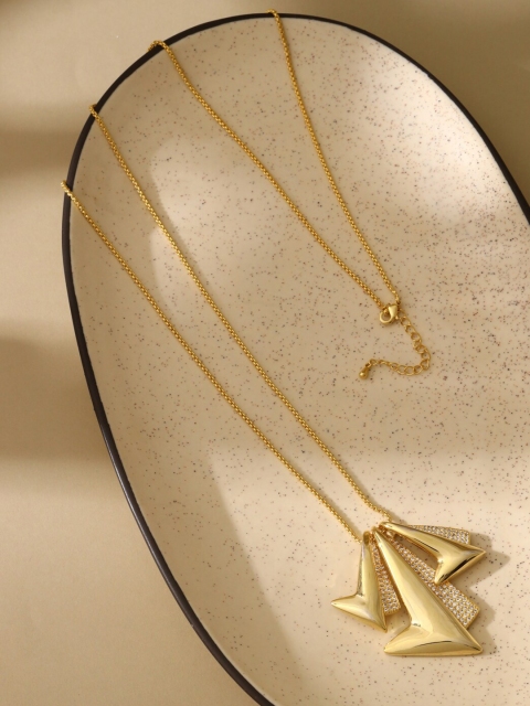 

shaze Gold-Plated & White CZ-Studded Pendant