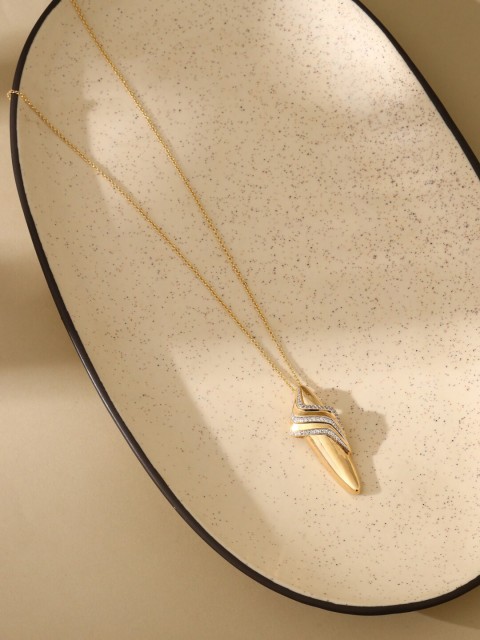 

shaze Gold-Plated White CZ Studded Bullet Pendant With Chain