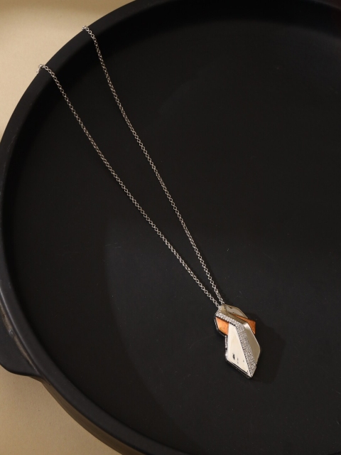 

shaze Silver-Plated Artificial Stone Studded Pendant