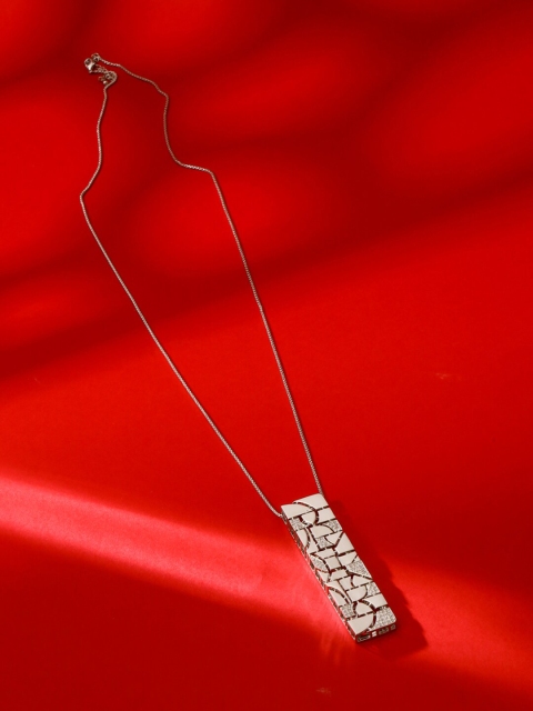 

shaze Silver-Plated White CZ-Studded Pendant With Chain