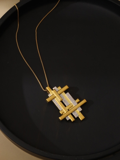

shaze Gold-Plated Criss Cross Pendant With Chain