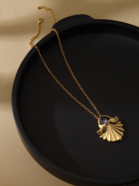 

shaze Gold-Plated Blue CZ-Studded Pendant With Chain