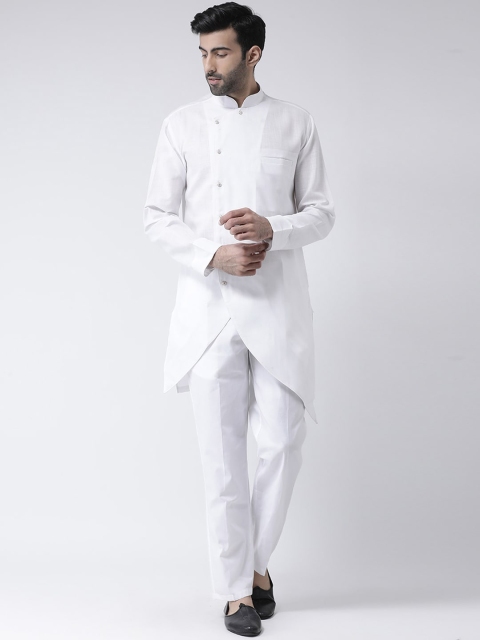

SG LEMAN Men White Angrakha Raw Silk Kurta with Pyjamas