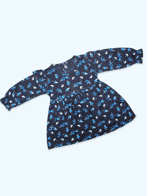 

Born Babies Girls Blue & White Floral Printed Ruffled Cotton Fit & Flare Dress