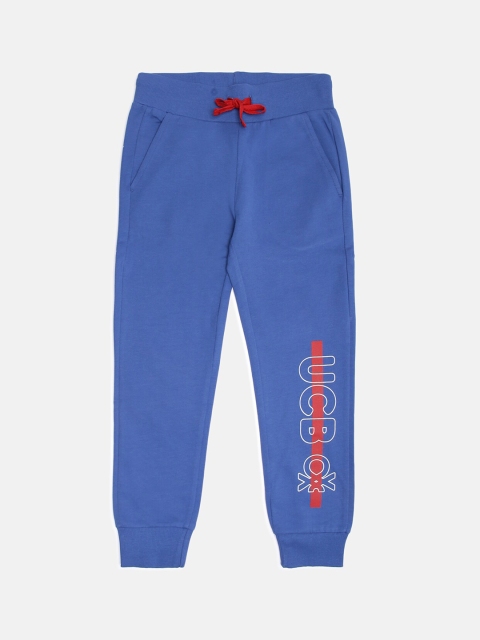 

United Colors of Benetton Boys Blue Typographic Printed Cotton Joggers