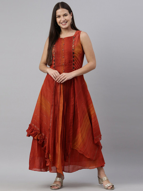 

Neerus Women Rust Ethnic Motifs Embroidered Kurta