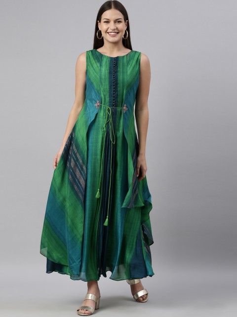 

Neerus Women Green Striped Anarkali Kurta