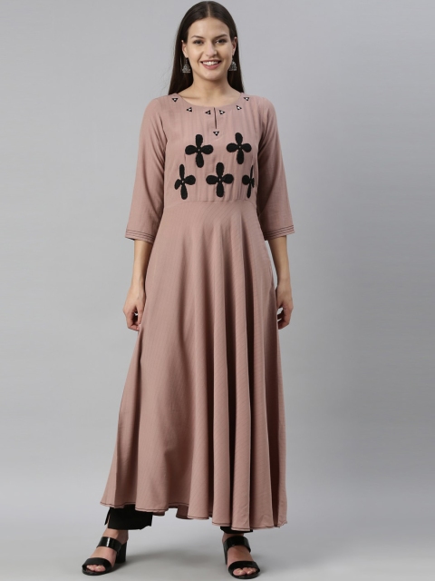 

Neerus Women Mauve Quirky Embroidered Flared Sleeves Thread Work Anarkali Kurta