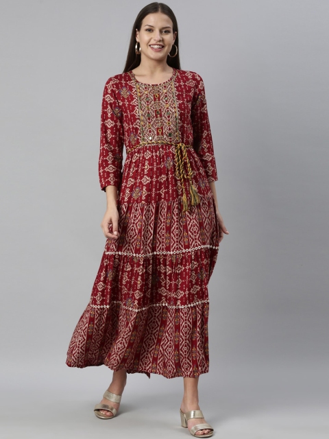 

Neerus Women Maroon Geometric Dyed Keyhole Neck Anarkali Kurta