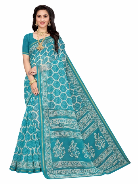 

AADVIKA Blue Linen Blend Saree