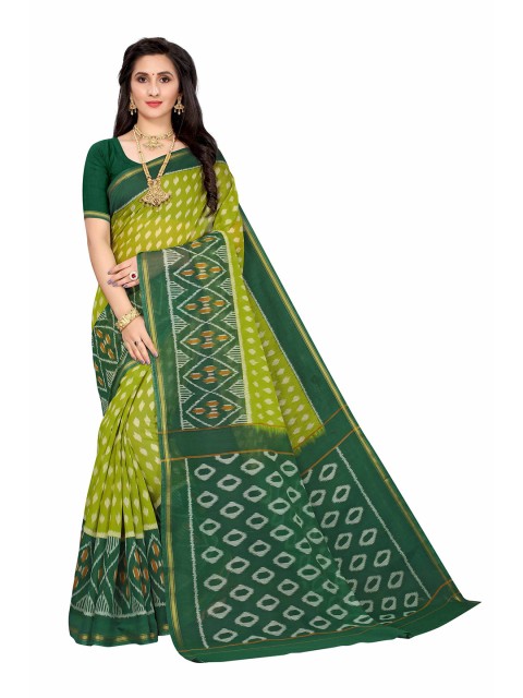 

AADVIKA Green & White Linen Blend Saree