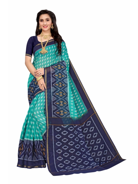 

AADVIKA Blue & Green Ethnic Motifs Linen Blend Ready to Wear Saree