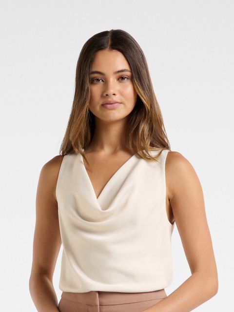 

Forever New Women White Cowl Neck Crop Top
