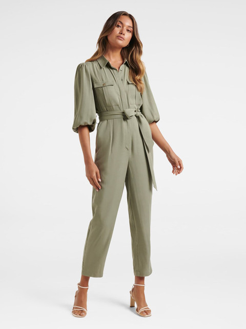

Forever New Green Solid Basic Jumpsuit