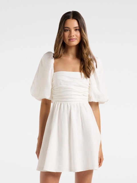 

Forever New White Off-Shoulder Linen Mini Dress