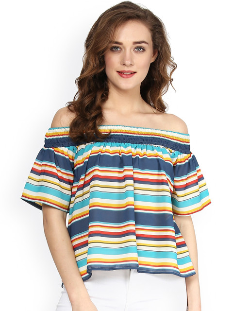 

SASSAFRAS Multicoloured Striped Bardot Top, Multi