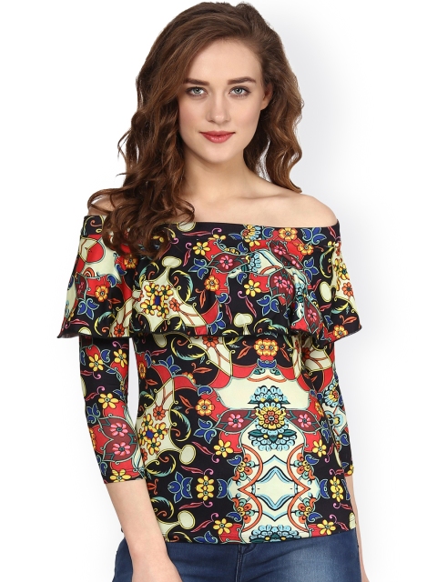 

SASSAFRAS Multicoloured Printed Off-Shoulder Top, Multi