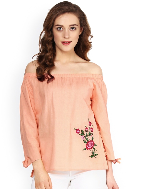 

SASSAFRAS Peach BardotPure Cotton Top