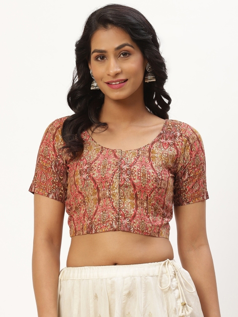 

Molcha Brown Ethnic Motifs Printed Non Padded Cotton Blouse
