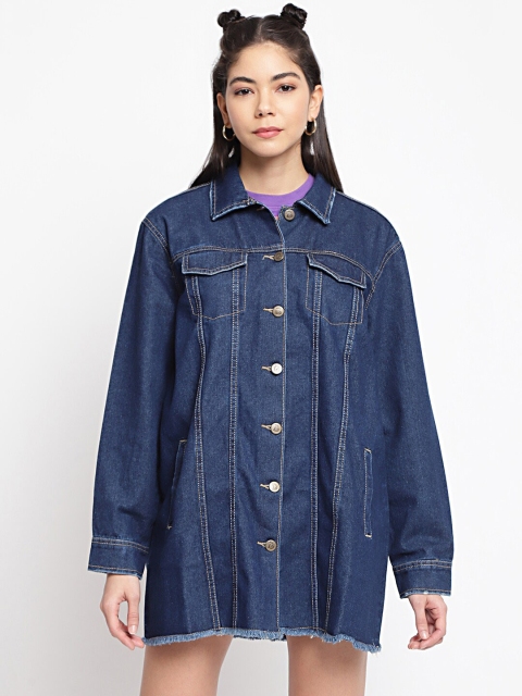 

Belliskey Women Blue Geometric Striped Lightweight Longline Outdoor Denim Jacket