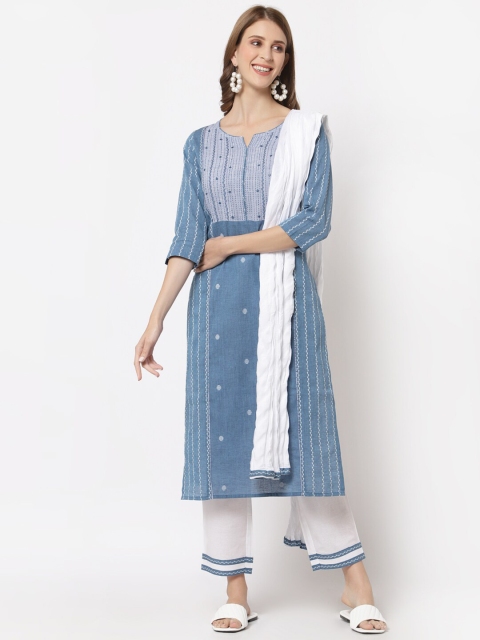 

KAMI KUBI Blue & White Printed Unstitched Pure Cotton Dress Material
