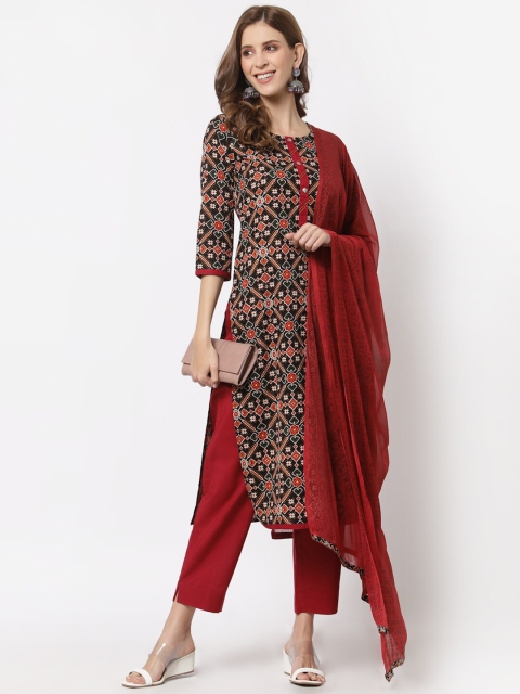 

KAMI KUBI Black & Red Printed Pure Cotton Unstitched Dress Material