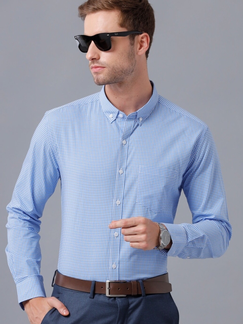 

YOVISH Men Blue Smart Slim Fit Striped Cotton Semiformal Shirt