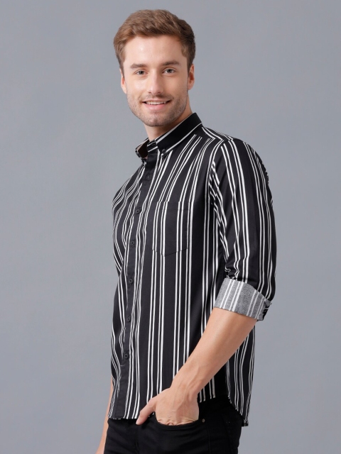 

YOVISH Men Black Smart Slim Fit Striped Semiformal Shirt