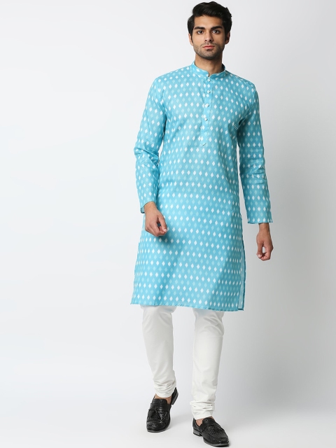 

MEWAR Men Blue Ethnic Motifs Printed Kurta with Churidar