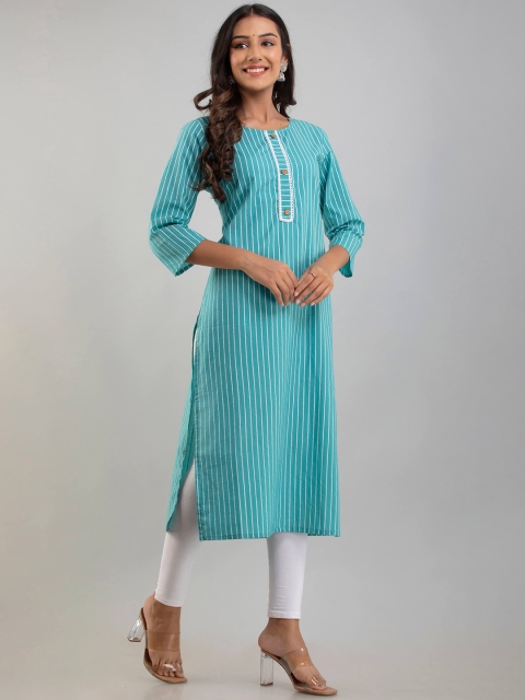 

Fusion Threads Women Blue Striped Flared Sleeves Pastels Kurta
