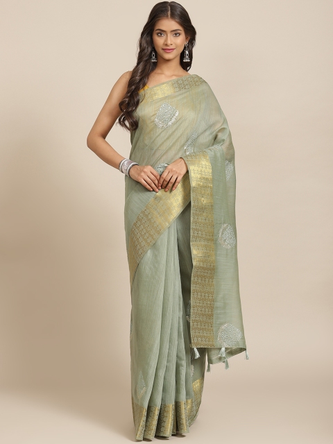 

Sangria Green & Golden Ethnic Embroidered Saree