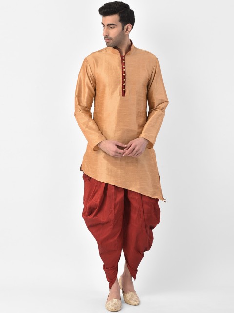 

SG LEMAN Men Khaki Raw Silk Kurta with Dhoti Pants