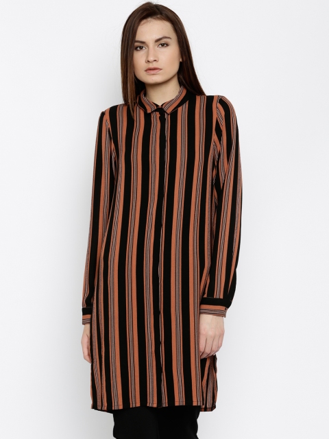 

Vero Moda Women Black & Brown Striped Longline Shirt