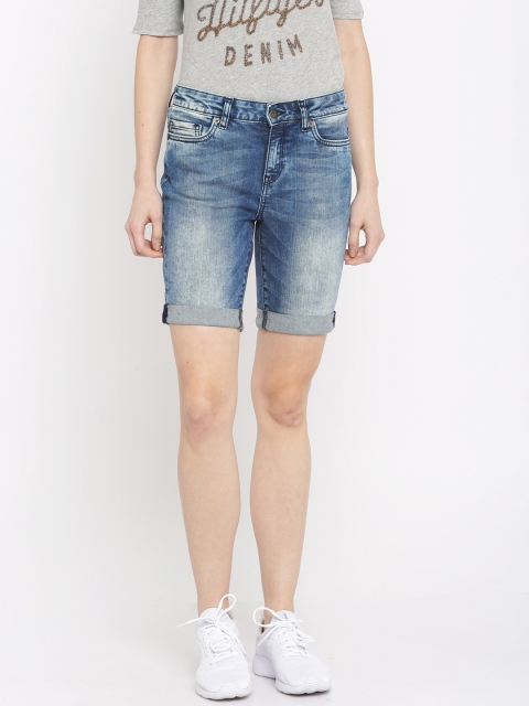 

Vero Moda Women Blue Washed Slim Fit Denim Shorts