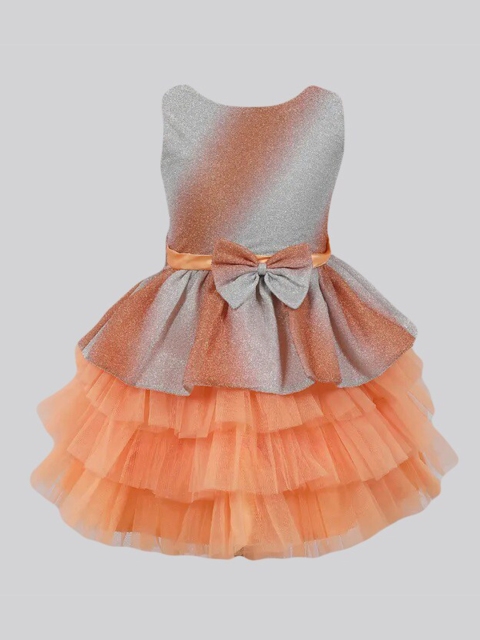 

The Magic Wand Girls Peach Embellished Fit & Flare Net Dress