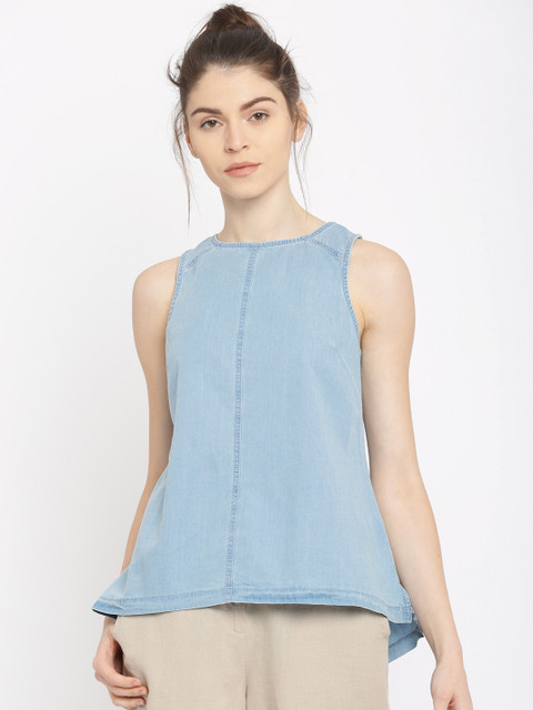 

Vero Moda Women Blue Solid Denim Pure Cotton Top
