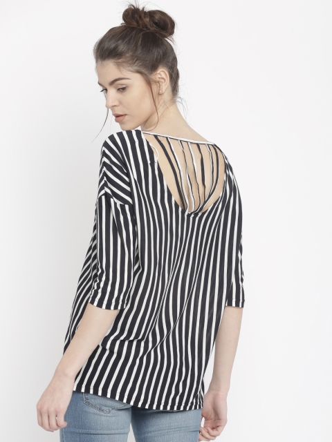 

Vero Moda Women Navy Striped Styled Back Top, Navy blue