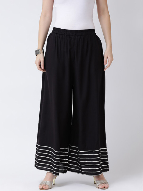

Castle Lifestyle Women Black & Silver-Toned Gota Patti Detail Flared Palazzos