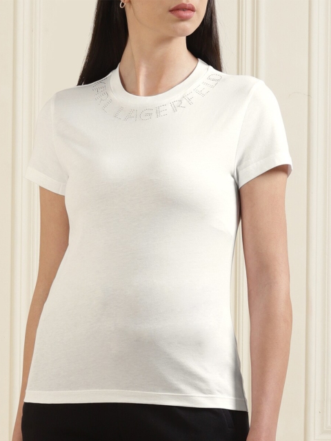 

Karl Lagerfeld Women White Embellished Pure Cotton Top