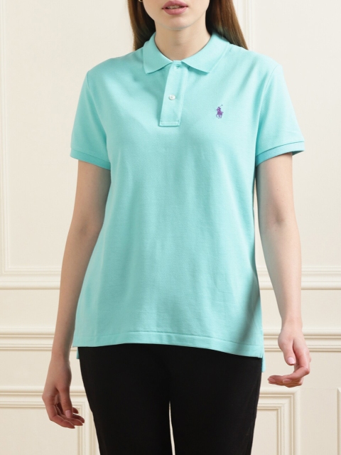 

Polo Ralph Lauren Women Blue Polo Collar Pure Cotton T-shirt