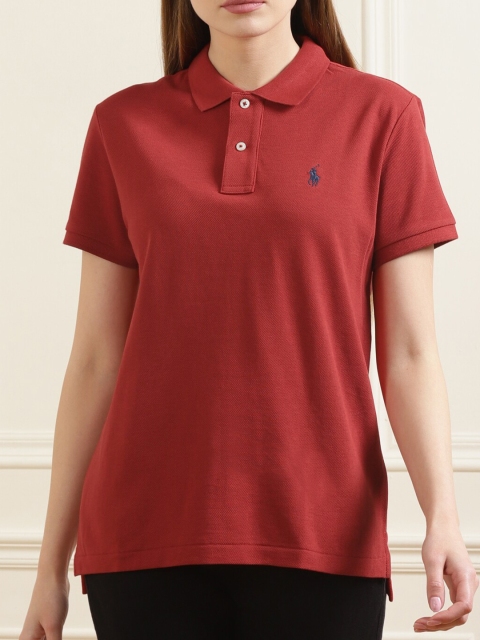 

Polo Ralph Lauren Women Red Solid Pure Cotton Polo T-Shirt