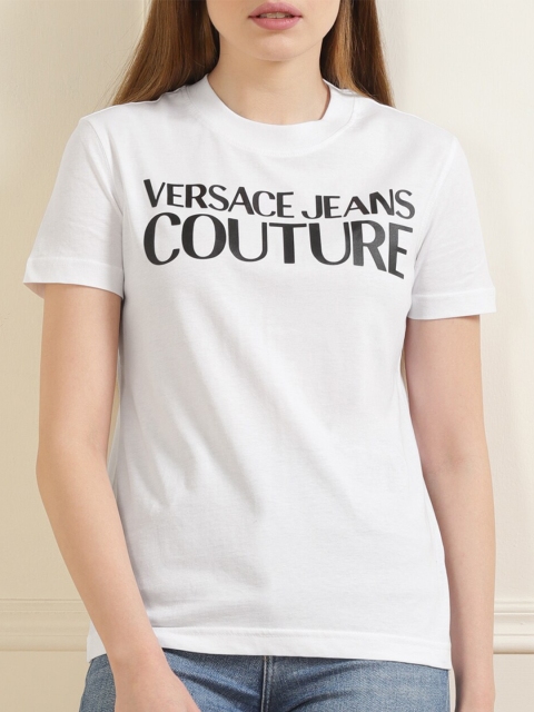 

Versace Jeans Couture Women White Typography Printed Pure Cotton T-shirt