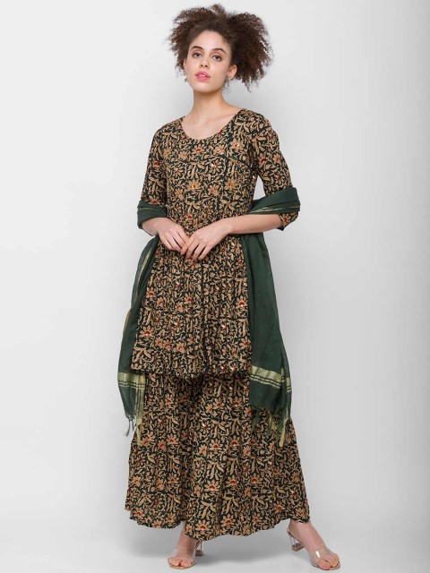 

ZOLA Women Green Ethnic Motifs Printed Kurti with Sharara & With Dupatta