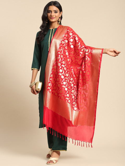 

Banarasi Style Red & Golden Ethnic Motifs Woven Design Dupatta with Zari