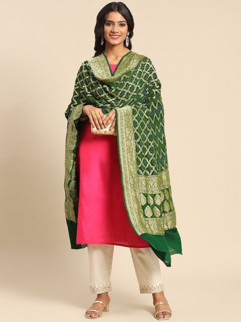 

Banarasi Style Green & Golden Ethnic Motifs Pure Silk Banarasi Dupatta with Zari