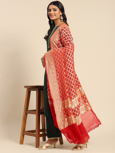 

Banarasi Style Red & Golden Ethnic Motifs Pure Silk Banarasi Dupatta with Zari