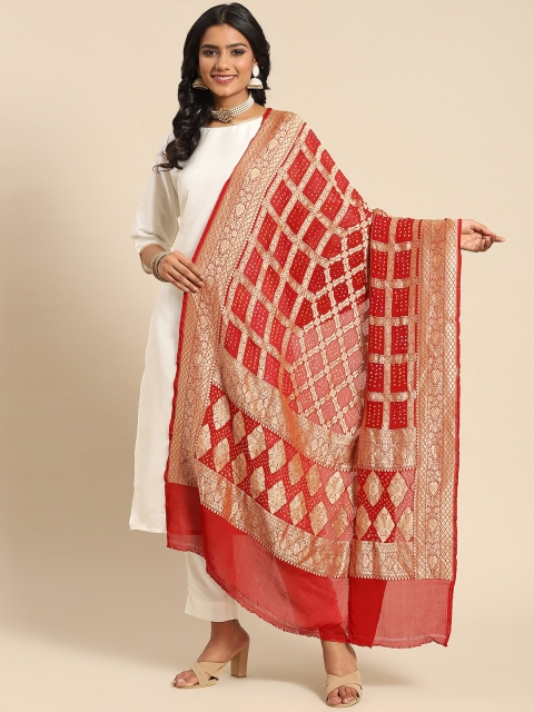 

Banarasi Style Red & Golden Ethnic Motifs Pure Silk Banarasi Dupatta with Zari
