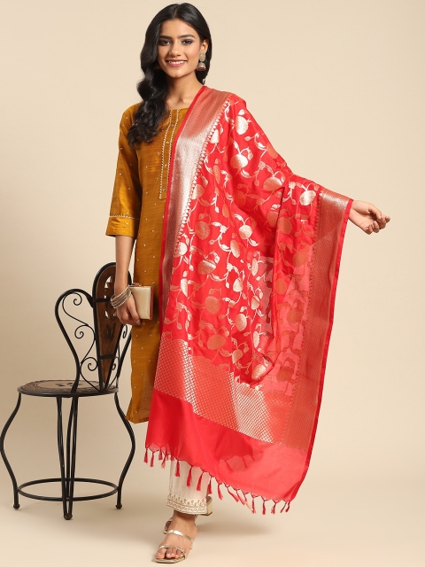 

Banarasi Style Red & Golden Ethnic Motifs Silk Blend Banarasi Dupatta with Zari