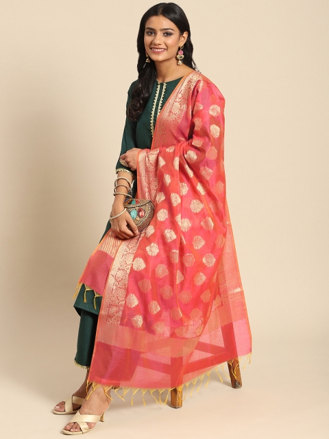 

Banarasi Style Pink & Golden Ethnic Motifs Cotton Silk Banarasi Dupatta with Zari