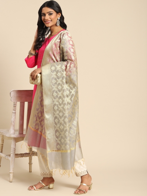 

Banarasi Style Grey & Golden Ethnic Motifs Cotton Silk Banarasi Dupatta with Zari